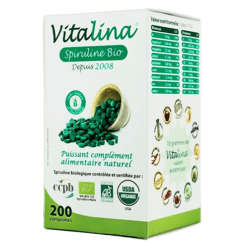 VITALINA Spiruline Bio & Naturelle 200 Comprimés 100g | Pharmafirst.ma